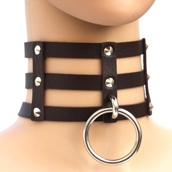 Harajuku Fashion Punk Gothic Rivets Collar Hand 3-rows Caged Leather Collar Necklace(Coffee)