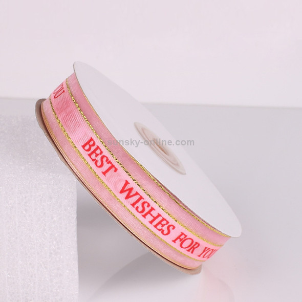 English Letter Colored Printed Ribbons Phnom Penh Gift Bouquet Ribbons Bowknot Flowers Packaging Ribands , Size: 45m x 2.5cm(Pink)