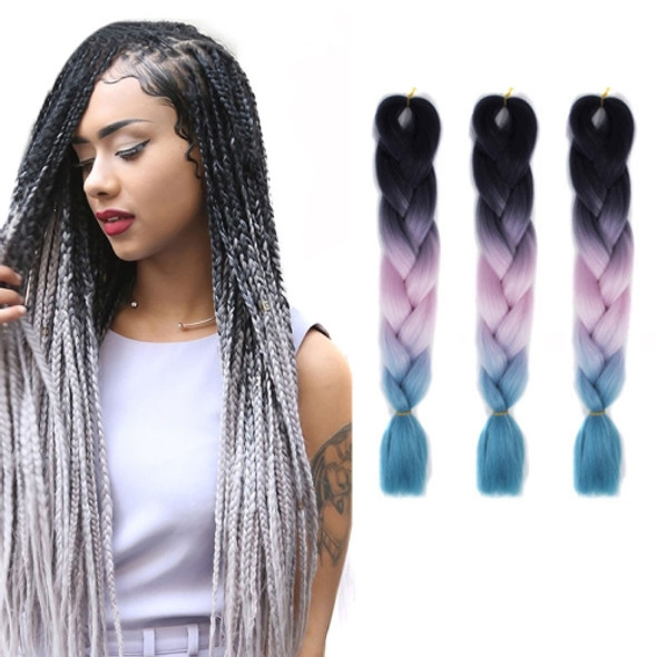 Fashion Color Gradient Individual Braid Wigs Chemical Fiber Big Braids, Length: 60cm(28Black+Pink+Lake Blue)