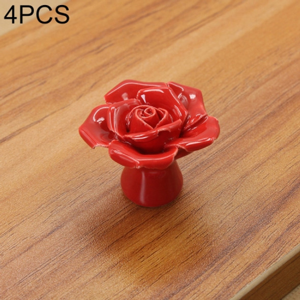 4 PCS 41mm Rose Shape Modern Literary Color Glazed Ceramic Cabinet Drawer Handle(Red)