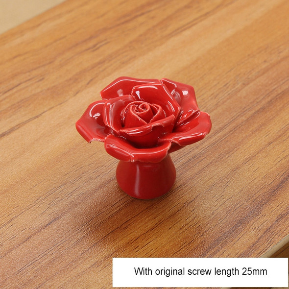 4 PCS 41mm Rose Shape Modern Literary Color Glazed Ceramic Cabinet Drawer Handle(Red)