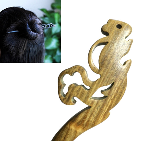 Classical Sandalwood Hairpin Ancient Style Headdress-Squirrel + Gift Box, Gift Box Colors Are Random (Green)