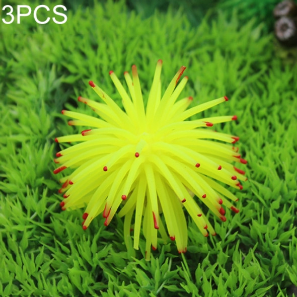 3 PCS Aquarium Articles Decoration TPR Simulation Sea Urchin Ball Coral with Point, Size: M, Diameter: 10cm(Yellow)