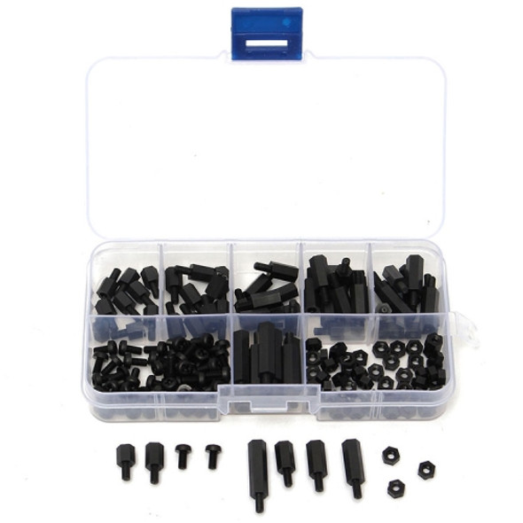 180 PCS  M3 Nylon Screw Black Hex Screw Nut Standoff Spacer Column Assortment Kit (Black)