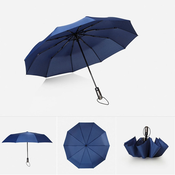 Automatic Lightweight Portable Three Folding Waterproof Anti-UV Umbrella(Navy Blue)