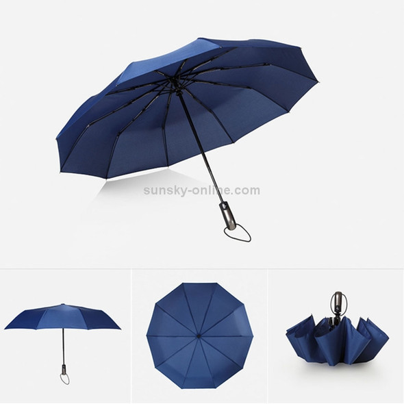 Automatic Lightweight Portable Three Folding Waterproof Anti-UV Umbrella(Navy Blue)