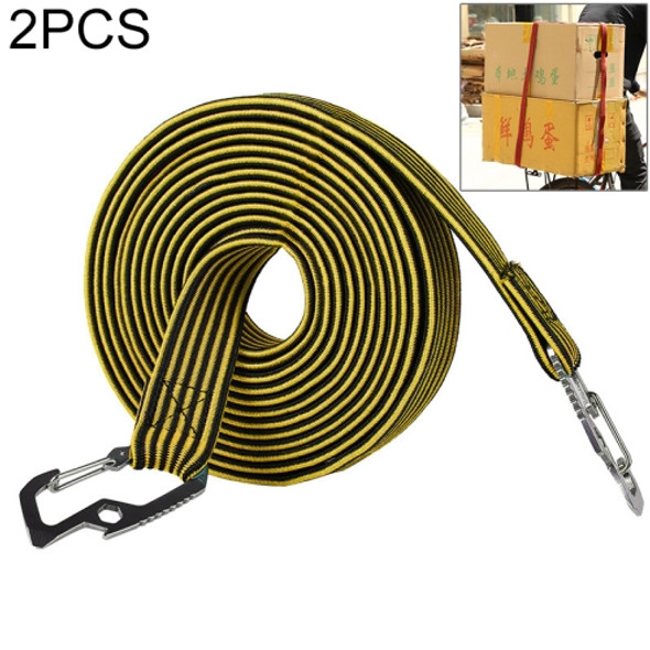 2 PCS 2m Elastic Strapping Rope Packing Tape for Bicycle Motorcycle Back Seat with Hook (Yellow)