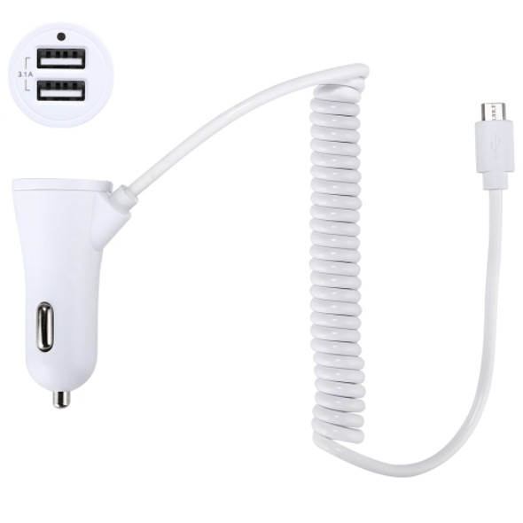 3.1A Dual Ports Android Wired Smart Car Charger, For Galaxy, Sony, Lenovo, HTC, Huawei, and other Smartphones (White)