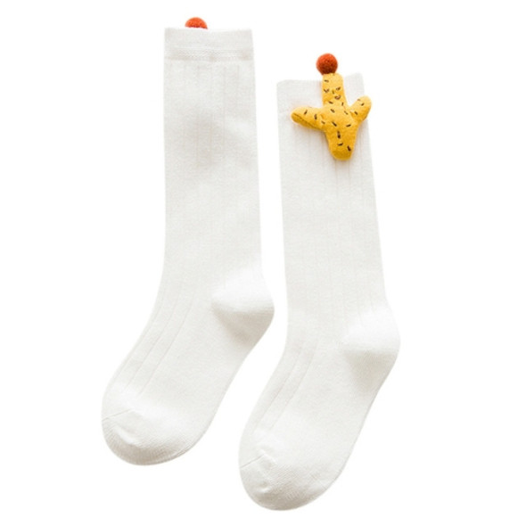 Baby Cartoon Anti-Slip Knitted Long Socks Knee Socks, Size:S(White)