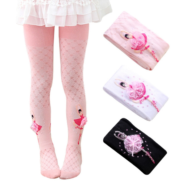 Girls Ballet Dance Socks Children  Plaid Jacquard Pantyhose, Size:L(Pink)