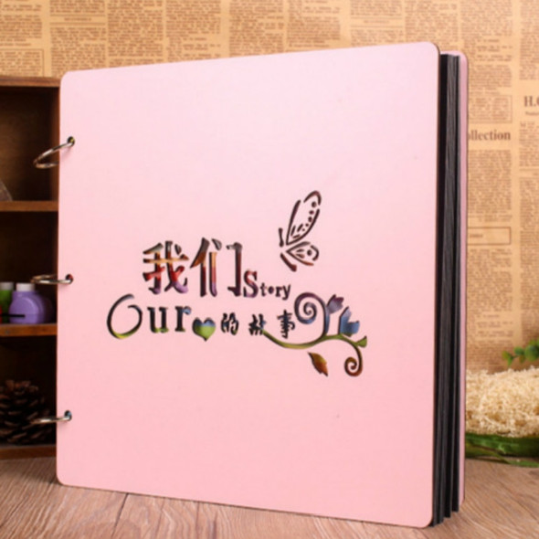 Wooden Cover Baby Growth Commemorative Album Creative Manual Paste Album Book(Pink Our Story)