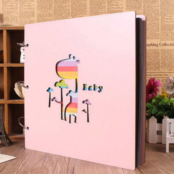 Wooden Cover Baby Growth Commemorative Album Creative Manual Paste Album Book(Pink Giraffe)
