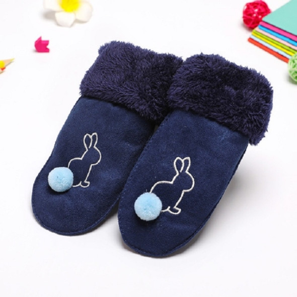 Cute Fur Ball Rabbit Embroidered Pattern Suede Warm Medium Age Children Mittens, Size:One Size(Navy)