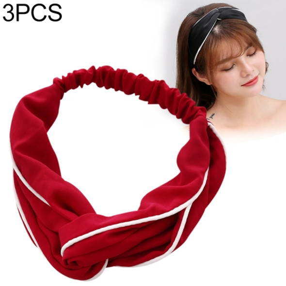 3 PCS Cross Shaped Headbands Striped Women Accessories Fashion Lovely Headwear(Wine red)
