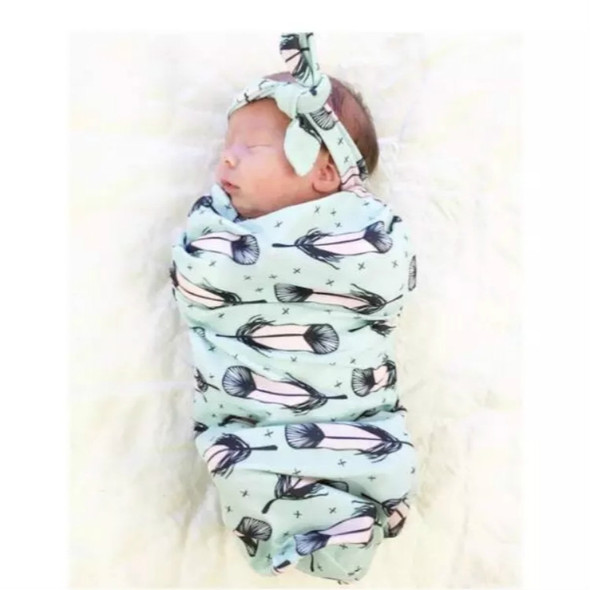 Newborn Baby Sleeping Bag Swaddle With Headband, Size:65x28cm(Feather)