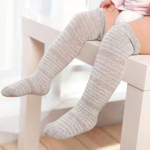 3 Pairs Baby Girls Soft Knee High Socks Toddler Kids Long Cotton Socks, Size:S(Gray)
