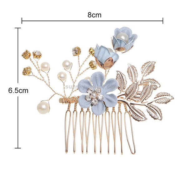 Fashion Flower Hair Combs Headdress Prom Bridal Wedding Hair Accessories Gold Leaves Hair Jewelry Hair Pins(Blue hair comb)