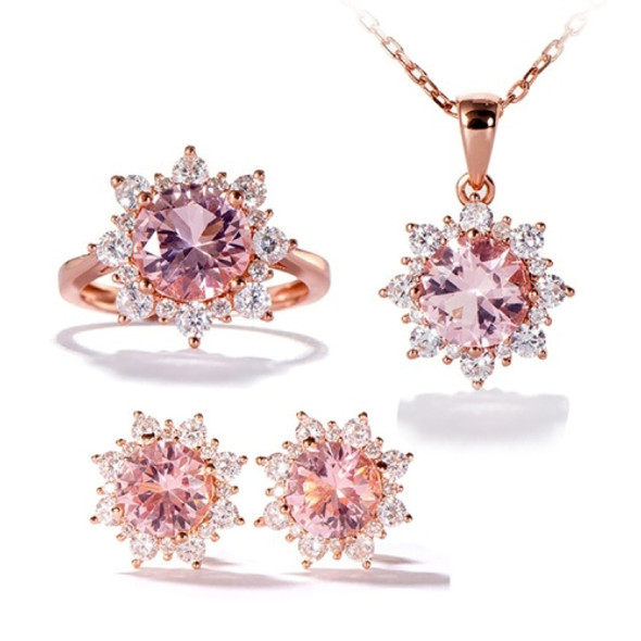 3 PCS/Set Snow Shape Gemstone Jewelry Set For Women, Ring Size:10(Pink)