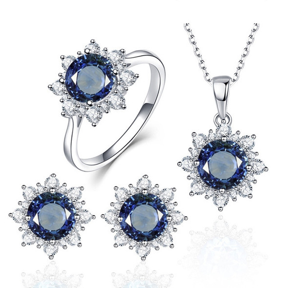 3 PCS/Set Snow Shape Gemstone Jewelry Set For Women, Ring Size:8(Blue)