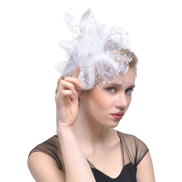 Handmade Bride Mesh Hair Accessories Wedding Photo Hat Headwear(White)