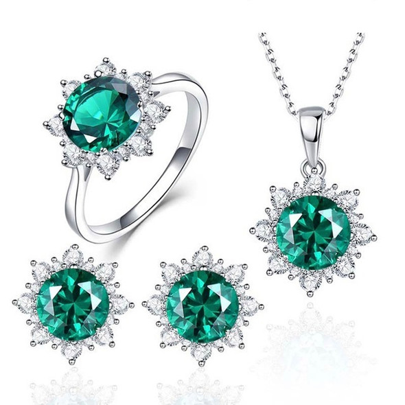 3 PCS/Set Snow Shape Gemstone Jewelry Set For Women, Ring Size:6(Green)
