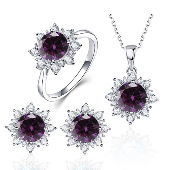 3 PCS/Set Snow Shape Gemstone Jewelry Set For Women, Ring Size:9(Purple)
