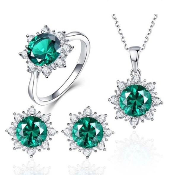 3 PCS/Set Snow Shape Gemstone Jewelry Set For Women, Ring Size:9(Green)