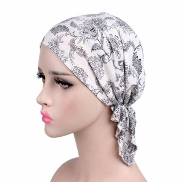 2 PCS Stretch Cotton Printed Turban Cap Chemotherapy Cap Toe Cap, Size:One Size(Black Leaves)