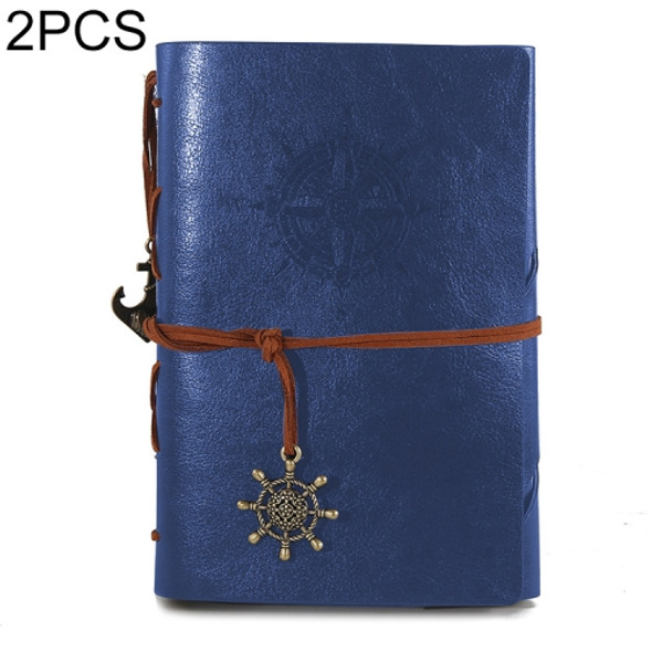 2 PCS Spiral Notebook Diary Notepad Vintage Pirate Anchors PU Leather Stationery Gift Traveler Journal, Paper Size:S(Blue)