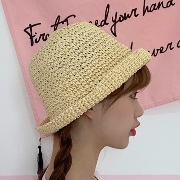 Spring and Summer Ladies Curlable Fisherman Hat Straw Weaving Beach Hat, Size:M（56-58cm）(Beige)