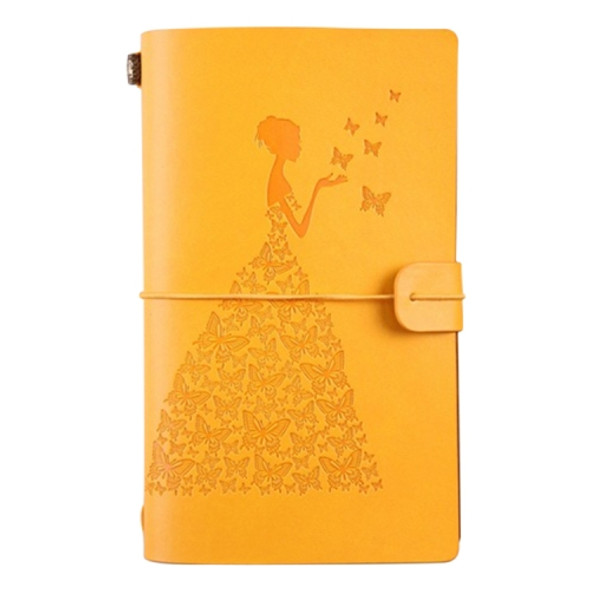 BSD020  Pretty Butterfly Lady Vintage Travelers Notebook Diary Notepad PU Leather Literature Journal Planners School Stationery(Yellow)