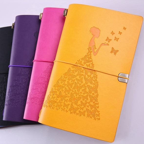 BSD020  Pretty Butterfly Lady Vintage Travelers Notebook Diary Notepad PU Leather Literature Journal Planners School Stationery(Pink)