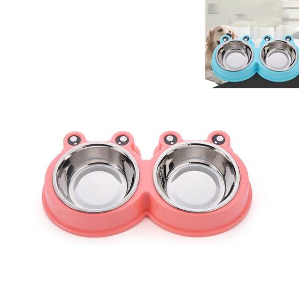Stainless Steel Dog and Cat Double Bowl Pet Supplies(Pink)