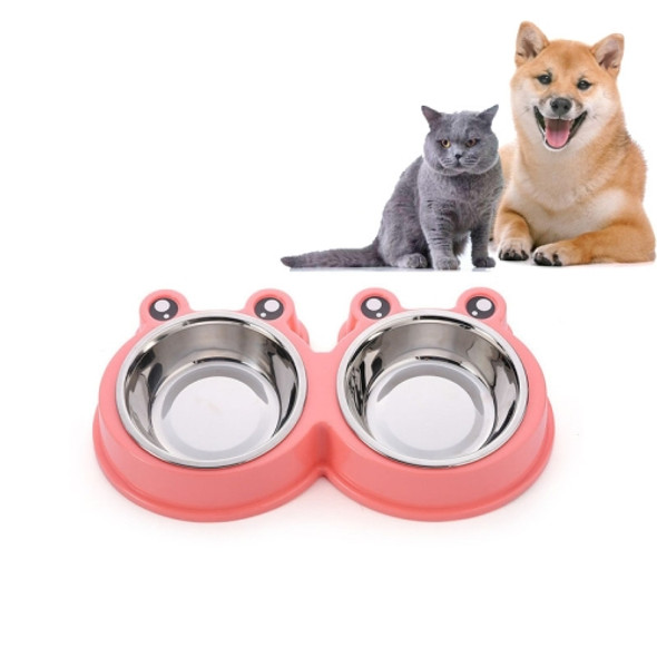 Stainless Steel Dog and Cat Double Bowl Pet Supplies(Pink)