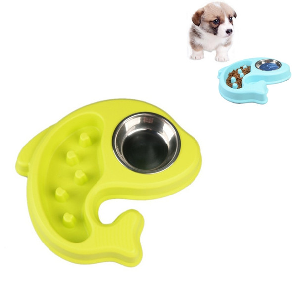 Fish-shaped Stainless Steel Drinking Water Anti-choke Nursing Stomach Bowl Anti-skid Slow Food Dog Bowl Pet Supplies(Green)