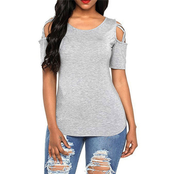 Round Neck Short-sleeved Off-the-shoulder Blouse T-shirt, Size: L(Gray )