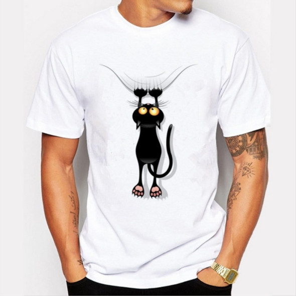 Cat Scratching Quilt Short-sleeved T-shirt for Men, Size:XL (White)