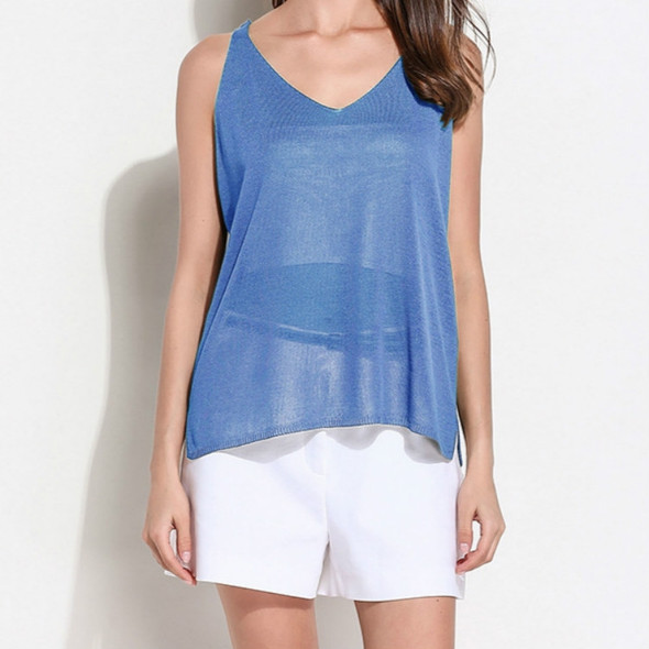 Solid Color Thin Section Sleeveless Knit Vest, Size:  One Size( Blue )