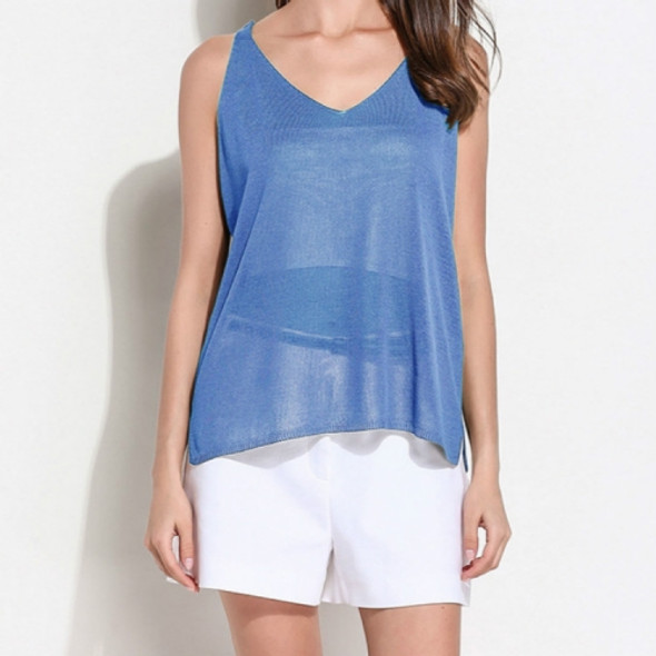 Solid Color Thin Section Sleeveless Knit Vest, Size:  One Size( Blue )