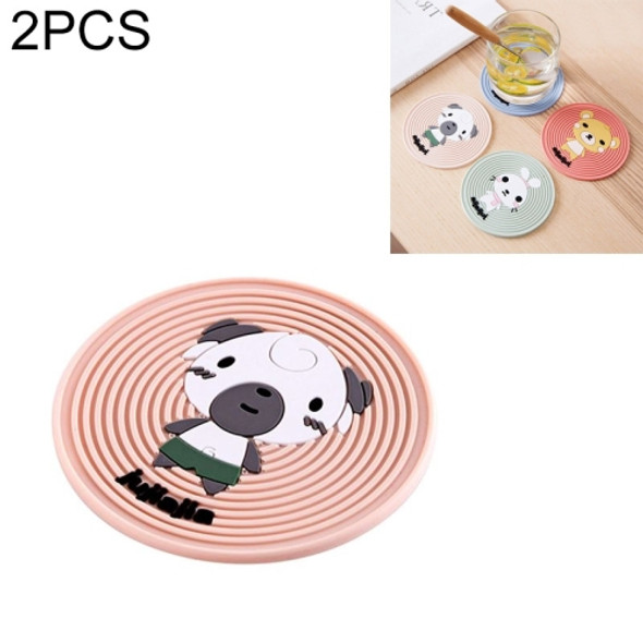 2 PCS Cartoon Animal Pattern Silicone Insulation Pad Placemat Home Anti-scalding Casserole High Temperature Potholder Heat-resistant Coaster, Size:L(Pink)