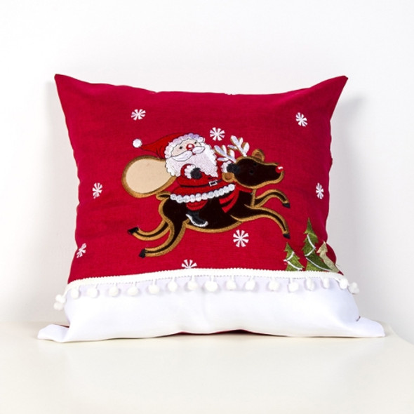 45cm Christmas Flannel Embroidery Santa Claus Pillow Fabric Printing Hug Pillowcase Without Core(Red Old Man Elk)