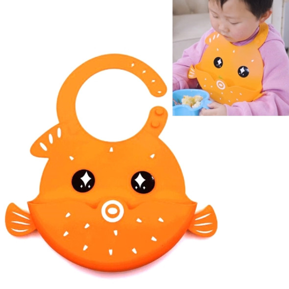 Children Eeating Cartoon Waterproof Adjustable Silicone Bib(Orange)