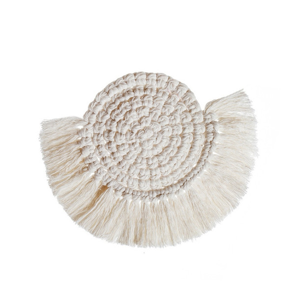 Hand-woven Cotton Linen Semicircle Placemat Simple Coaster Thickening Insulation Pads, Size:9cm