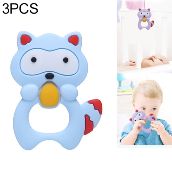 3 PCS Baby Raccoon Tooth Gel Molar Stick Silicone Baby Bite Toy Hand Rattle Toy(Blue)