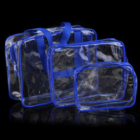 Portable Travel Zip Look PVC Bags Waterproof Transparent Makeup Storage Bag, SIZE:3Pcs Set(Blue)