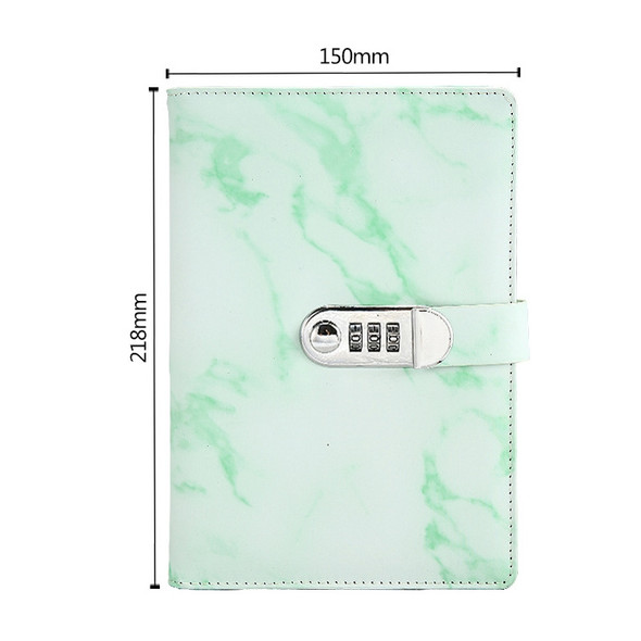 A5 Marble Texture Retro Password Lock Notebook Multifunctional Student Handbook Notepad(Green)