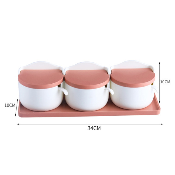 3 in 1 Household Simple Round Kitchen Table Moisture-proof Seasoning Box Set with Spoon(Red)