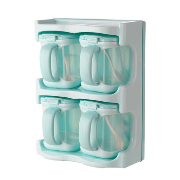 Plastic Seasoning Box Multi-purpose Combination Seasoning Rack Kitchen Supplies, Style:Four Grid(Sky Blue)