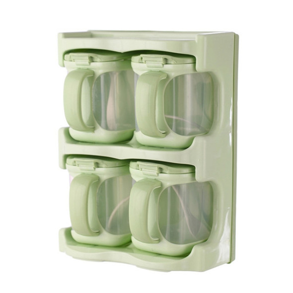 Plastic Seasoning Box Multi-purpose Combination Seasoning Rack Kitchen Supplies, Style:Four Grid(Apple Green)