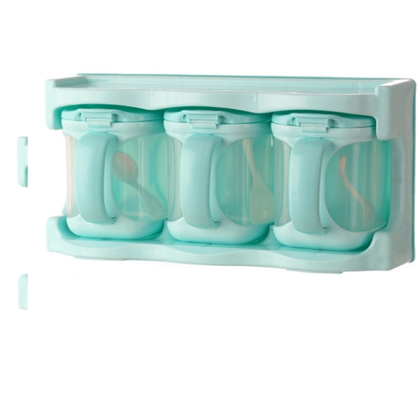 Plastic Seasoning Box Multi-purpose Combination Seasoning Rack Kitchen Supplies, Style:Three Grid(Sky Blue)
